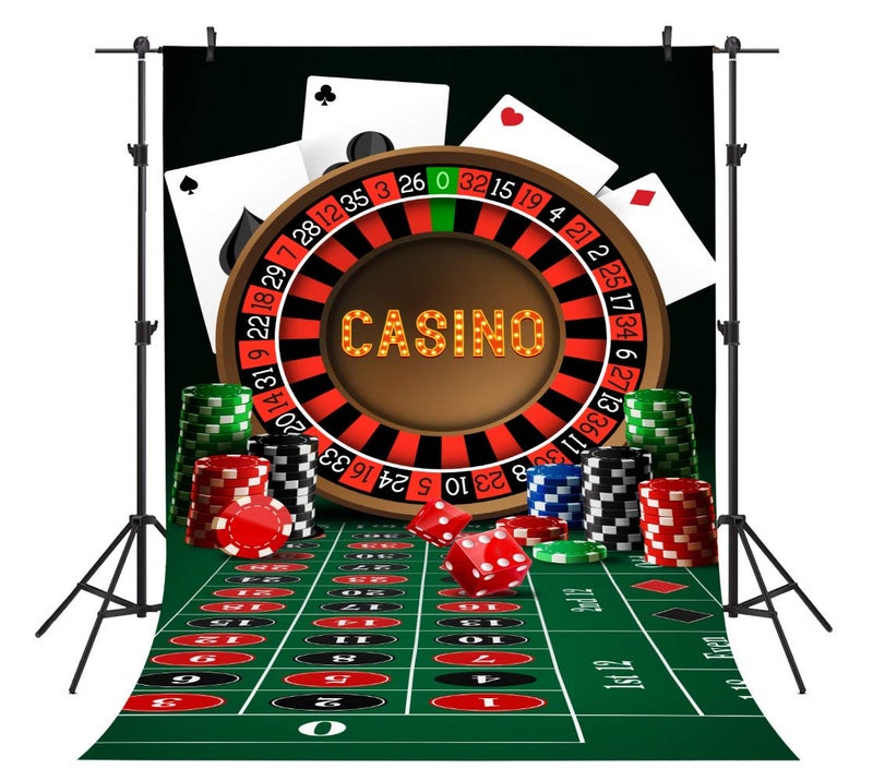 PHMOJEN 6x9ft Casino Backdrop Table Chip Poker Dice Roulette Photography Background Vinyl Photo Studio Props BJYYPH2 - Image 1
